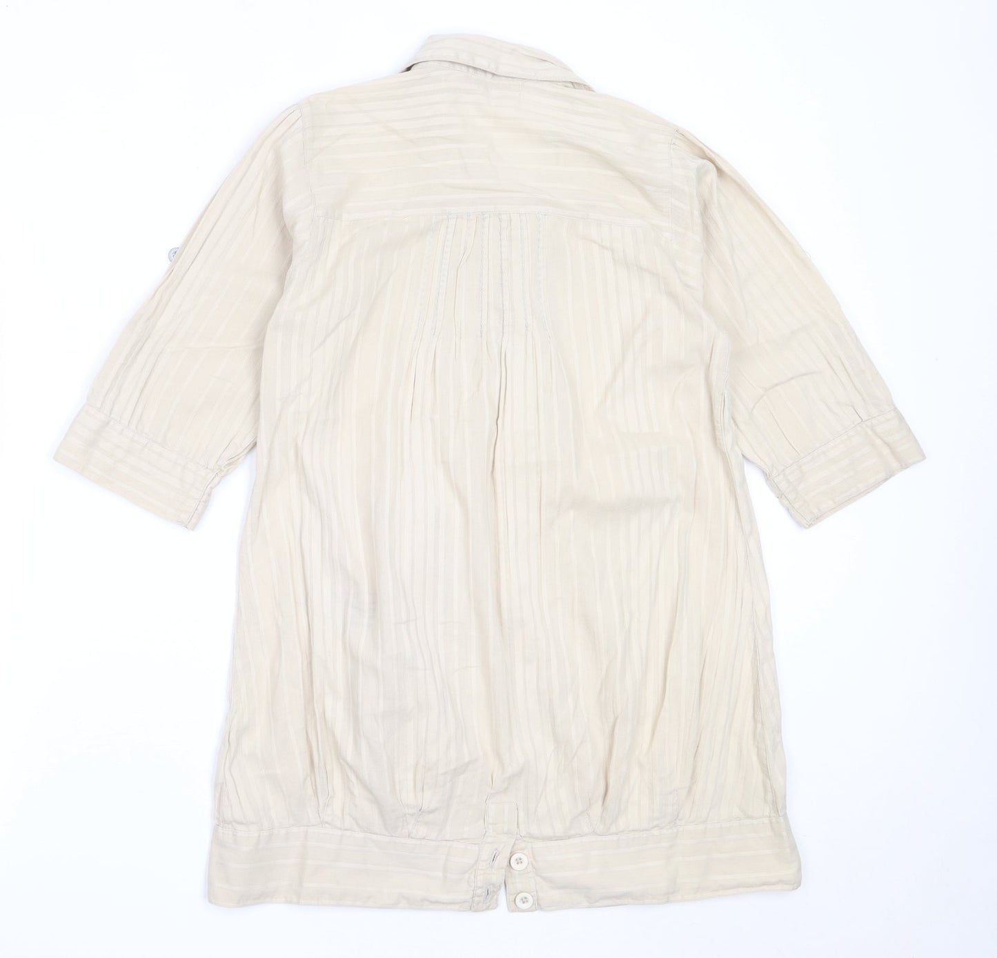 Preworn Womens Beige  Cotton Basic Button-Up Size 10 Collared
