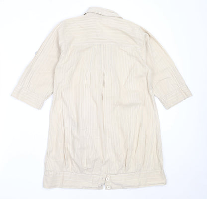 Preworn Womens Beige  Cotton Basic Button-Up Size 10 Collared