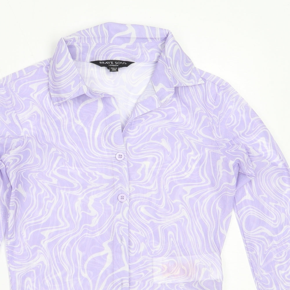 Brave Soul Womens Purple  Polyester Basic Button-Up Size XS Collared