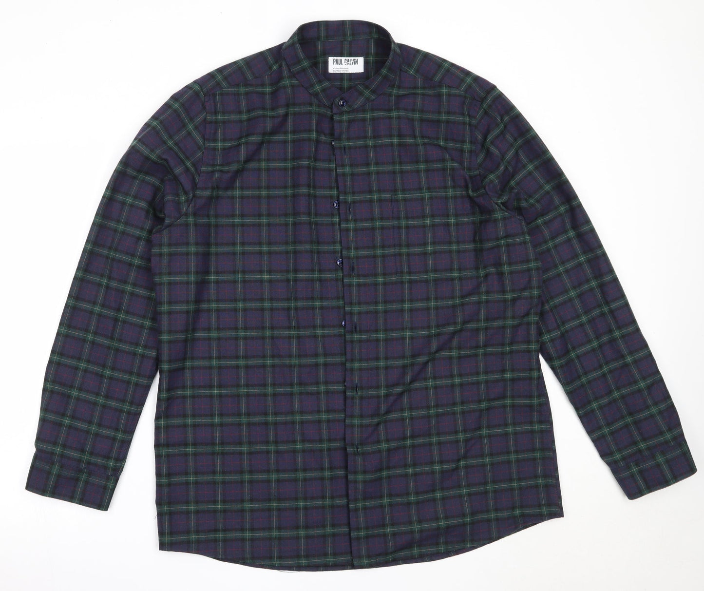 Dunnes Stores Mens Blue Check Polyester  Button-Up Size XL Collared