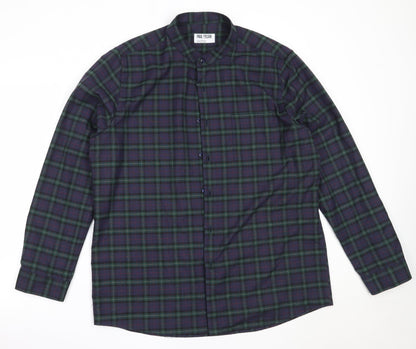 Dunnes Mens Blue Check Polyester  Button-Up Size XL Collared