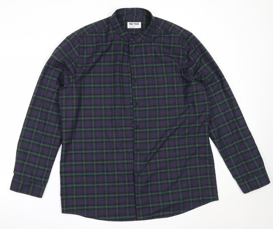 Dunnes Stores Mens Blue Check Polyester  Button-Up Size XL Collared