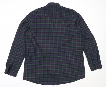 Dunnes Mens Blue Check Polyester  Button-Up Size XL Collared