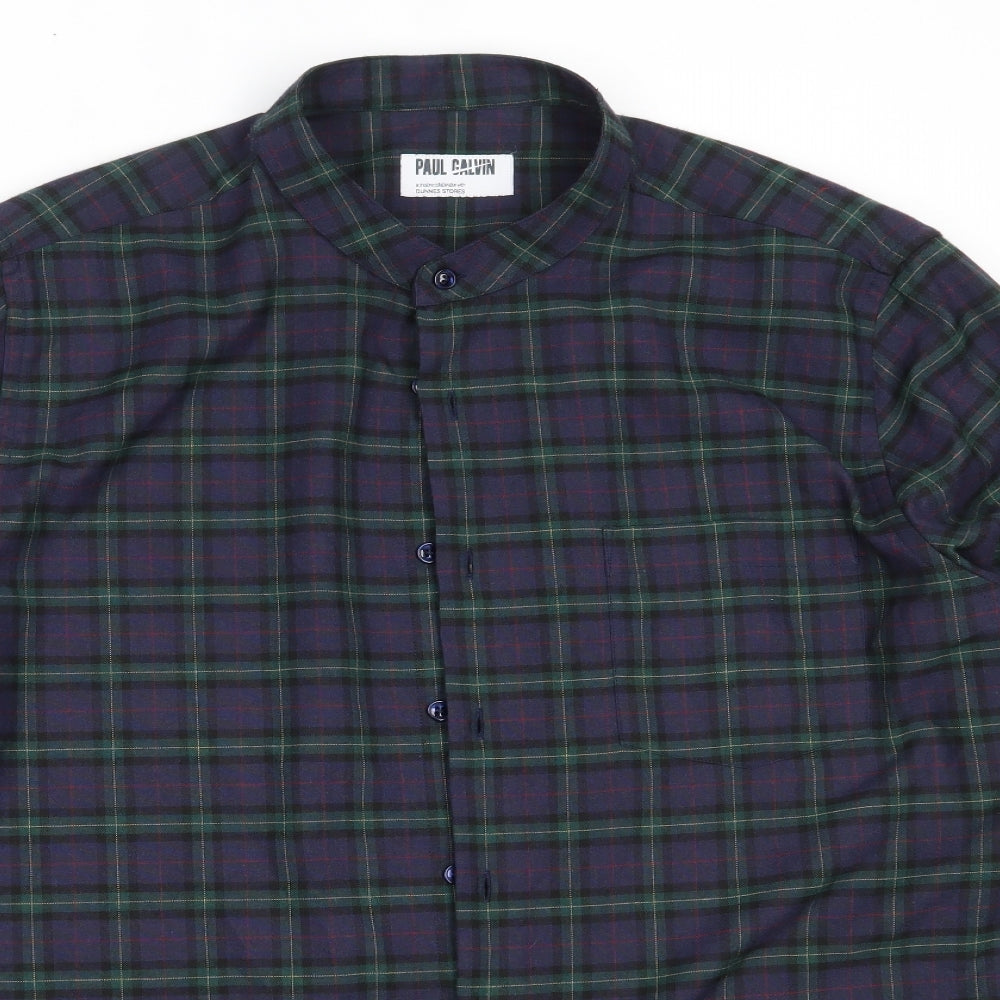 Dunnes Stores Mens Blue Check Polyester  Button-Up Size XL Collared