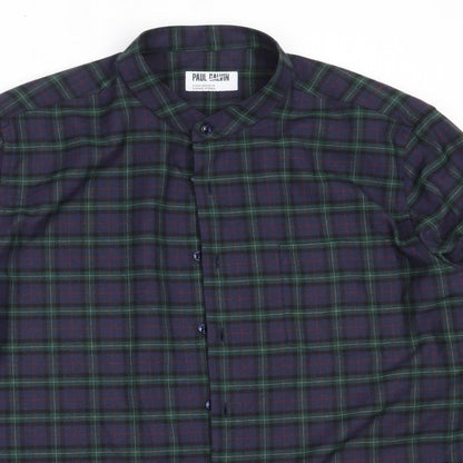 Dunnes Mens Blue Check Polyester  Button-Up Size XL Collared