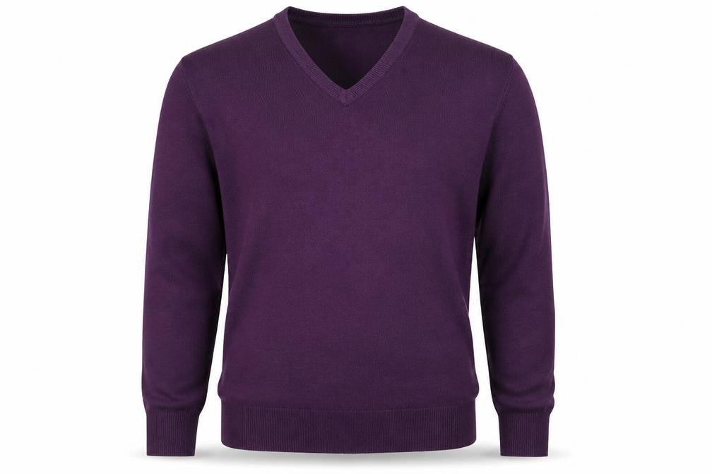 Morley Mens Purple V-Neck  Acrylic Pullover Jumper Size S