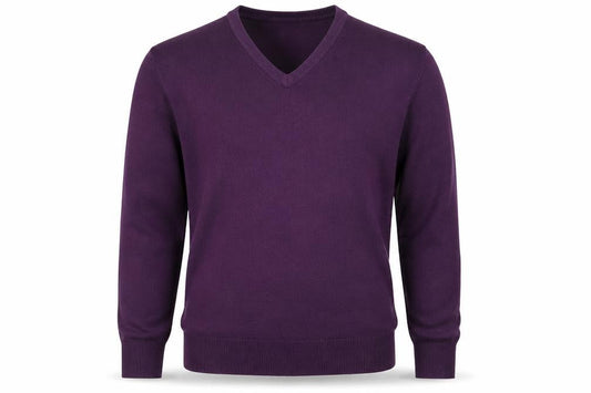 Morley Mens Purple V-Neck  Acrylic Pullover Jumper Size S