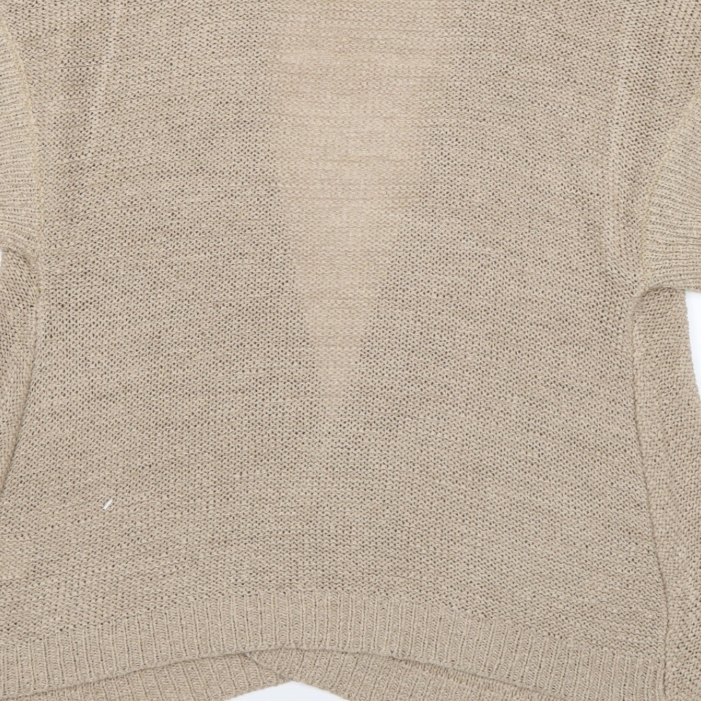 Mia Moda Womens Beige V-Neck  Acrylic Cardigan Jumper Size M