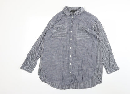 Primark Womens Grey Striped Cotton Basic Button-Up Size 4 Collared