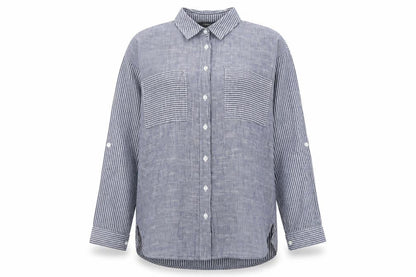 Primark Womens Grey Striped Cotton Basic Button-Up Size 4 Collared