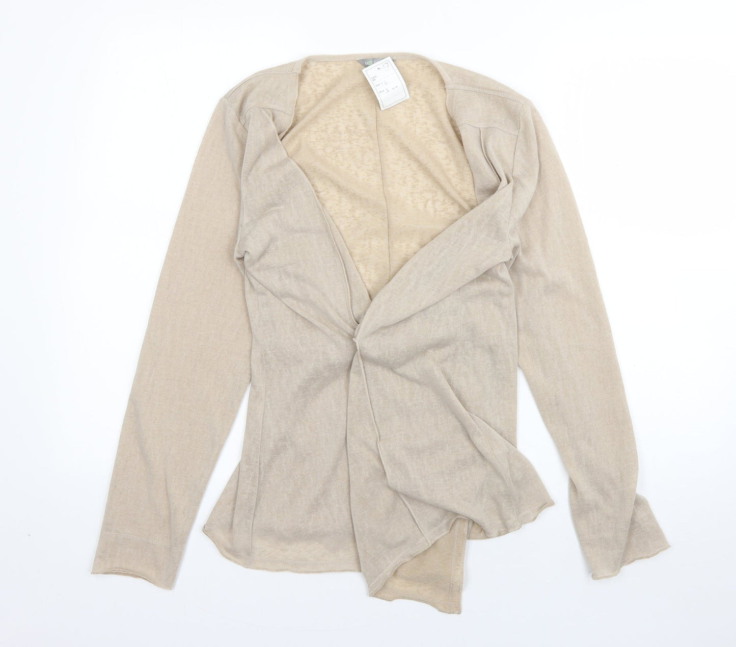 M&S Womens Beige V-Neck  Polyester Cardigan Jumper Size 14