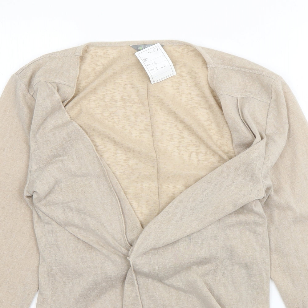 M&S Womens Beige V-Neck  Polyester Cardigan Jumper Size 14