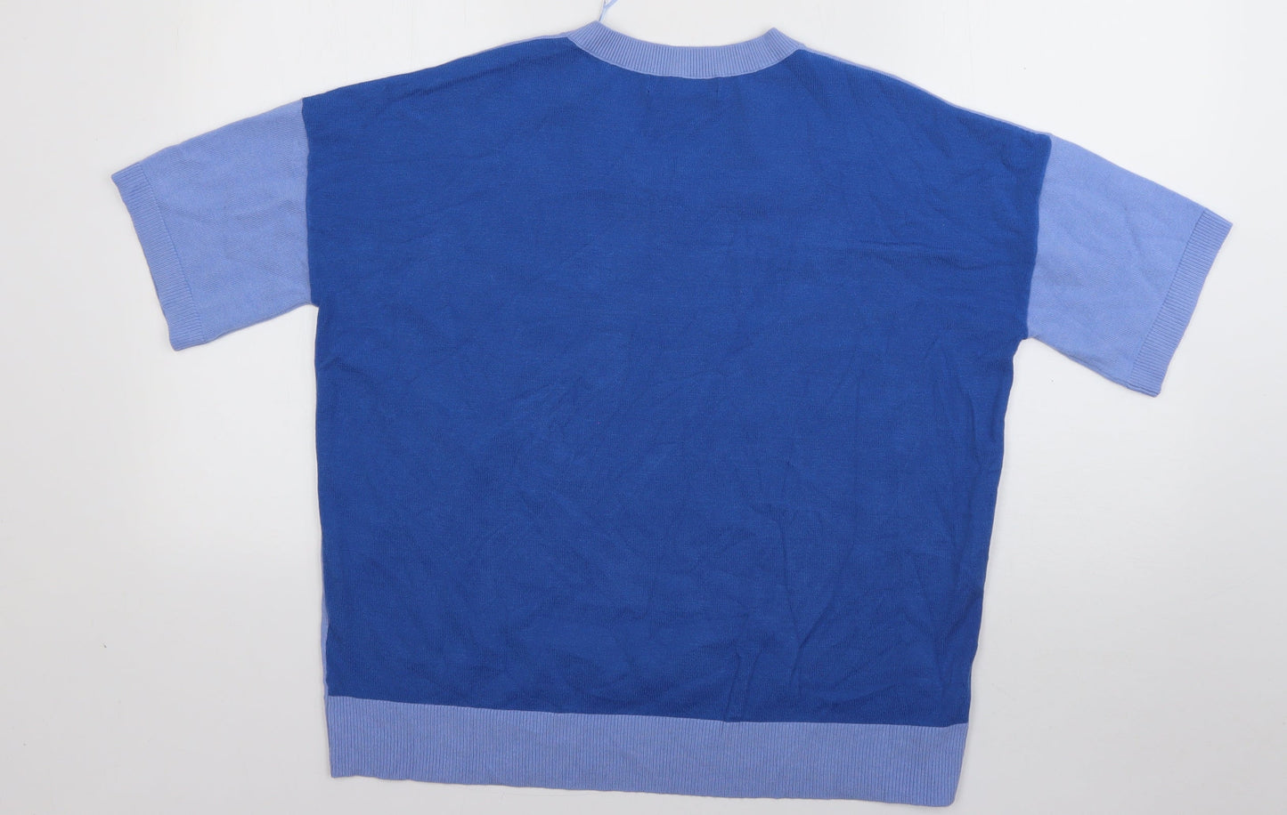 M&S Womens Blue V-Neck  Viscose Pullover Jumper Size 12