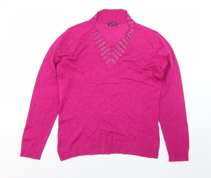 Casamia Womens Pink V-Neck Pullover Jumper Size S