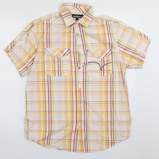 Mish Mash Mens Yellow Check Cotton  Button-Up Size L Collared Button