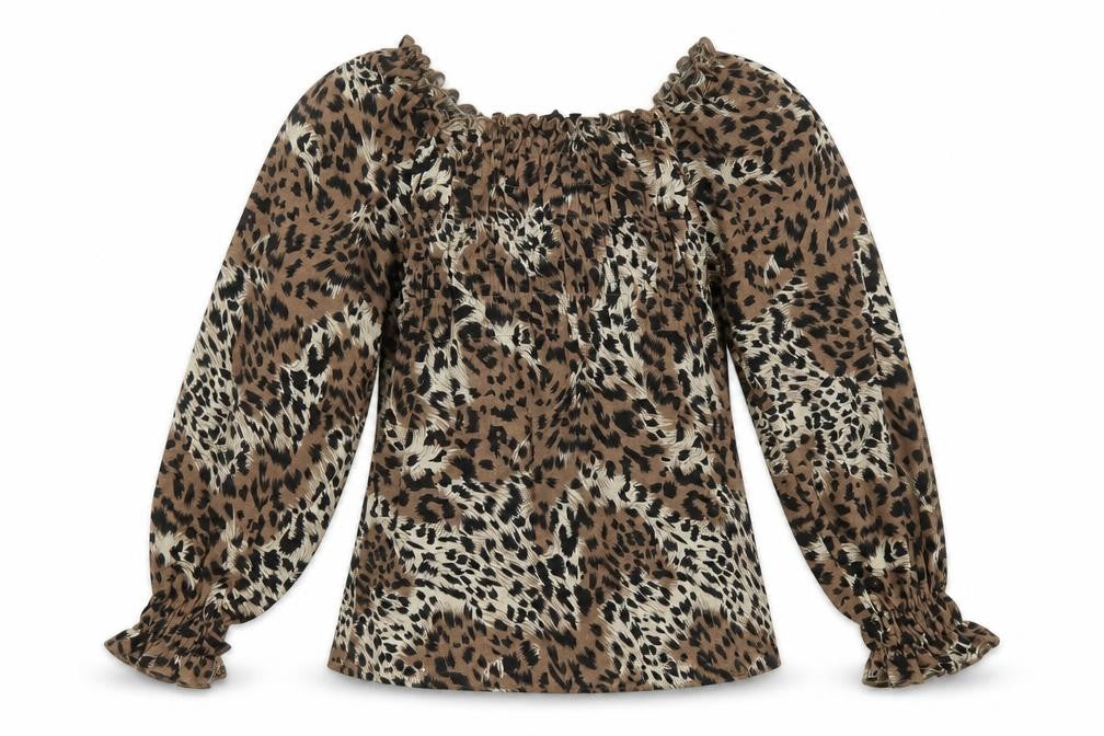 PEP&Co Womens Brown Animal Print Polyester Basic Blouse Size 8 Off the Shoulder