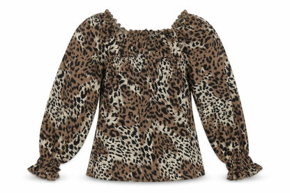 Pep&Co Womens Brown Animal Print Polyester Basic Blouse Size 8 Off the Shoulder