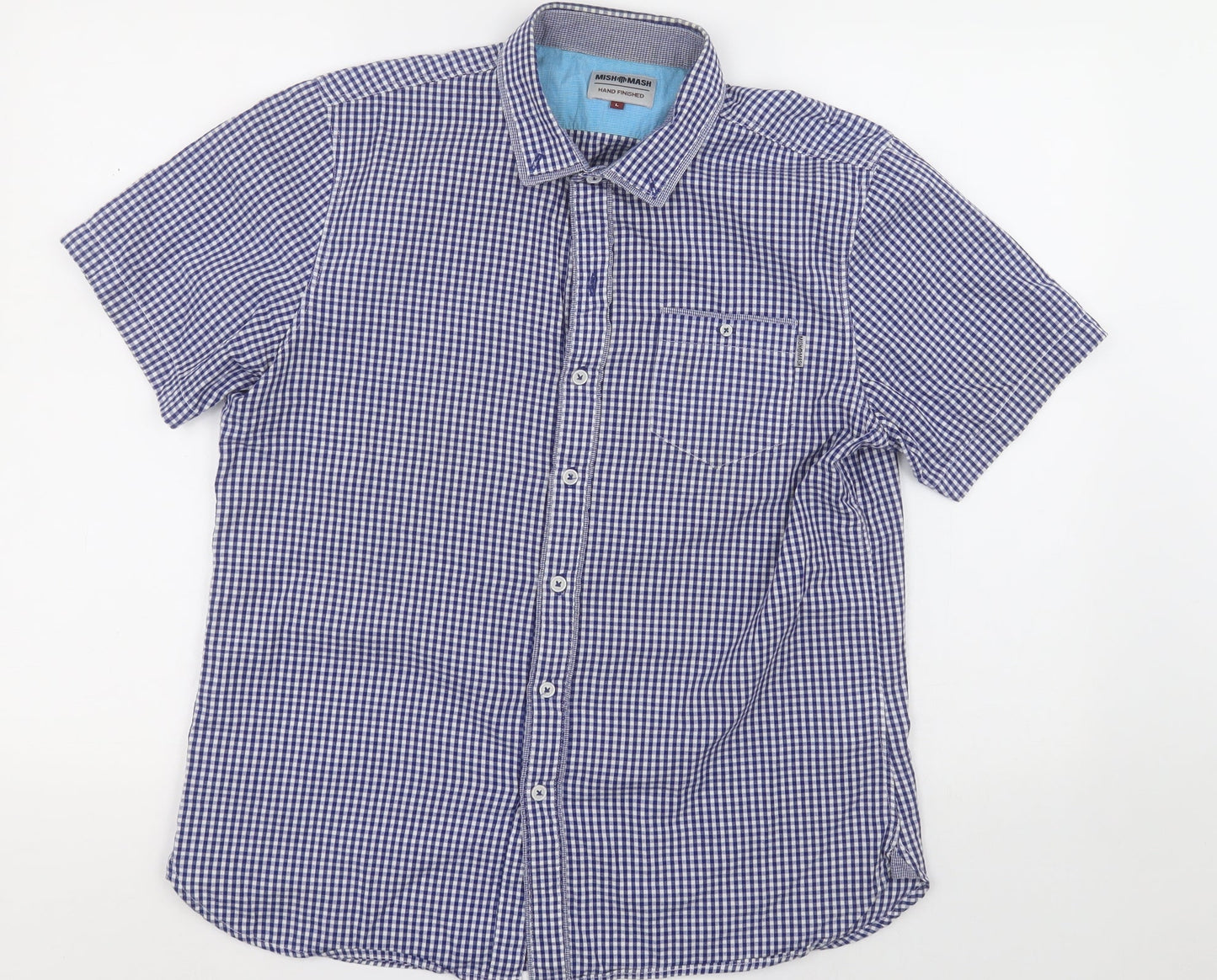 Mish Mash Mens Blue Check Cotton  Button-Up Size L Collared Button