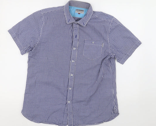 Mish Mash Mens Blue Check Cotton  Button-Up Size L Collared Button
