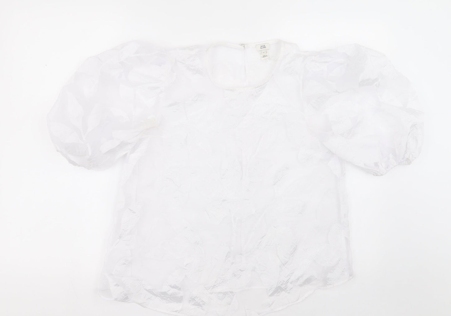 River Island Womens White Geometric Polyester Basic Blouse Size 8 Crew Neck