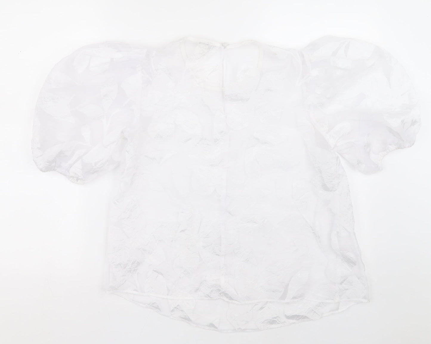 River Island Womens White Geometric Polyester Basic Blouse Size 8 Crew Neck