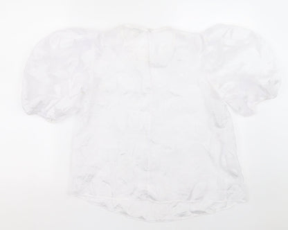 River Island Womens White Geometric Polyester Basic Blouse Size 8 Crew Neck