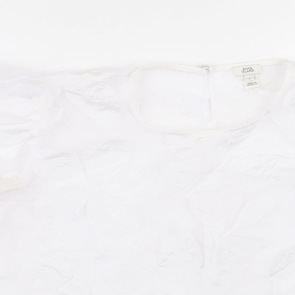 River Island Womens White Geometric Polyester Basic Blouse Size 8 Crew Neck
