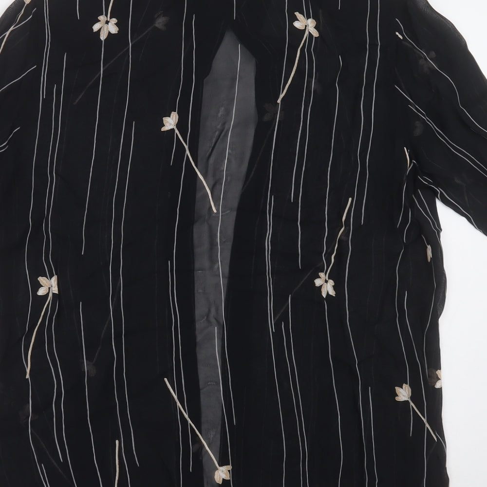 Preworn Womens Black Floral Polyester Basic Button-Up Size 12 Collared