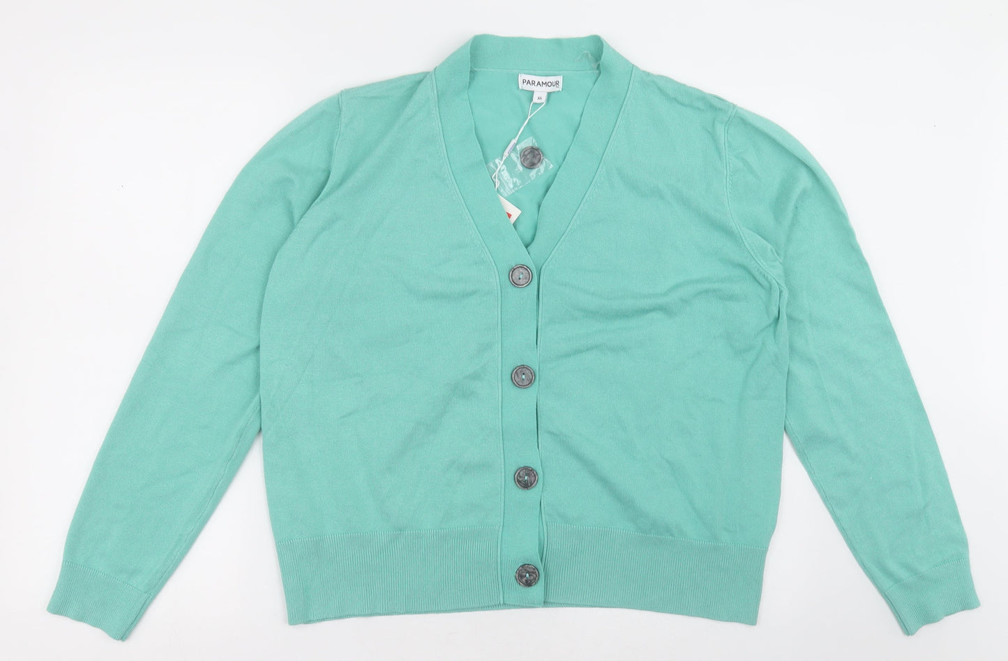 paramour Womens Green V-Neck  Viscose Cardigan Jumper Size XL