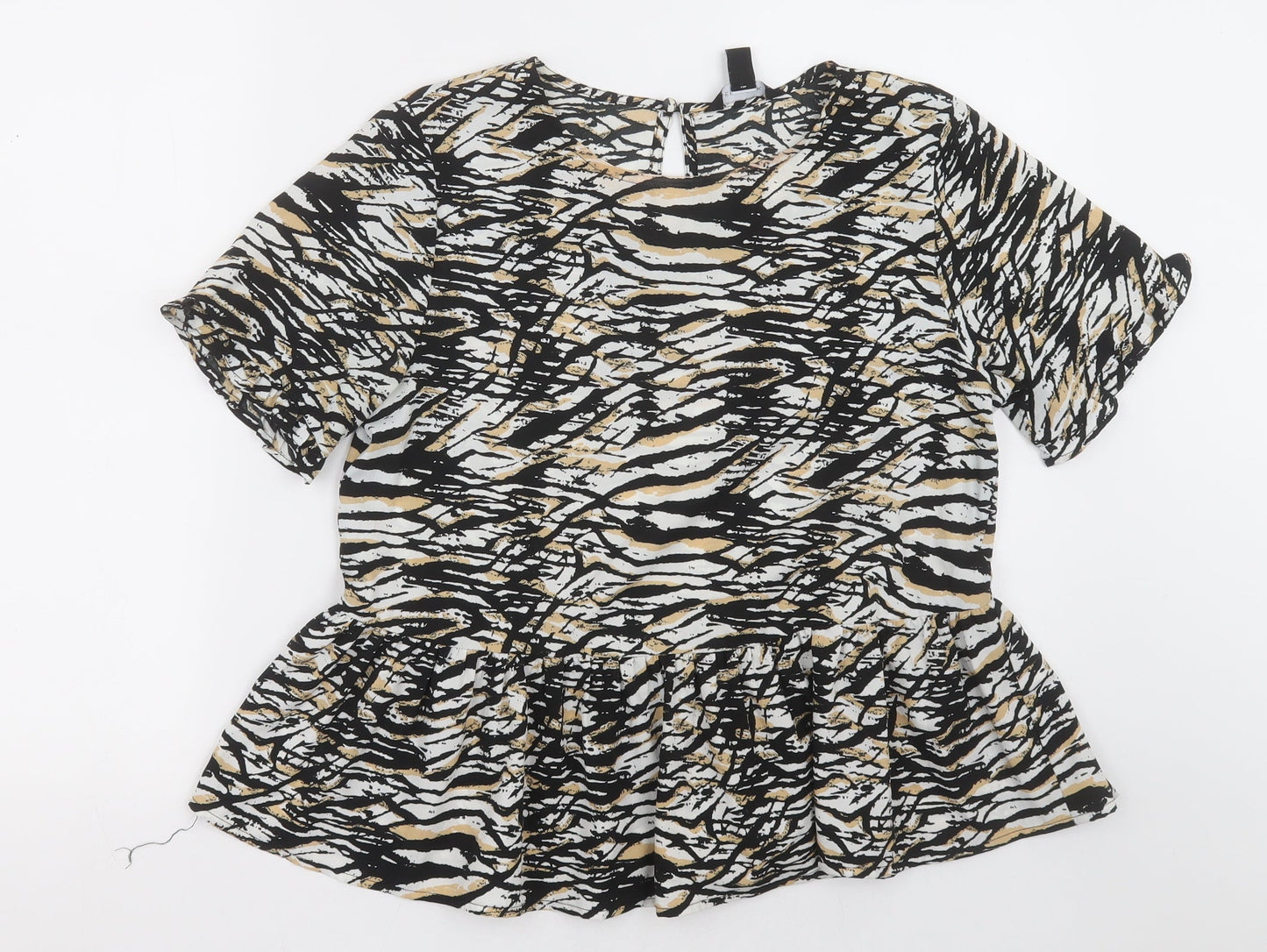 NEXT Womens Beige Animal Print Polyester Basic Blouse Size 10 Crew Neck