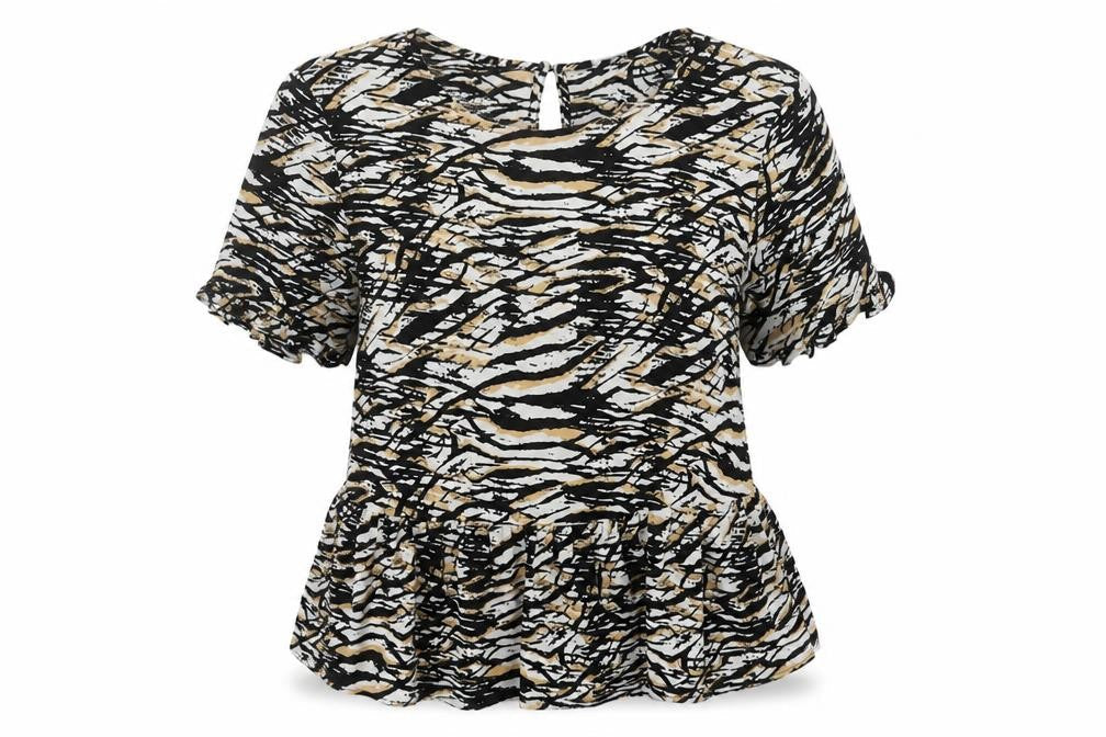 NEXT Womens Beige Animal Print Polyester Basic Blouse Size 10 Crew Neck