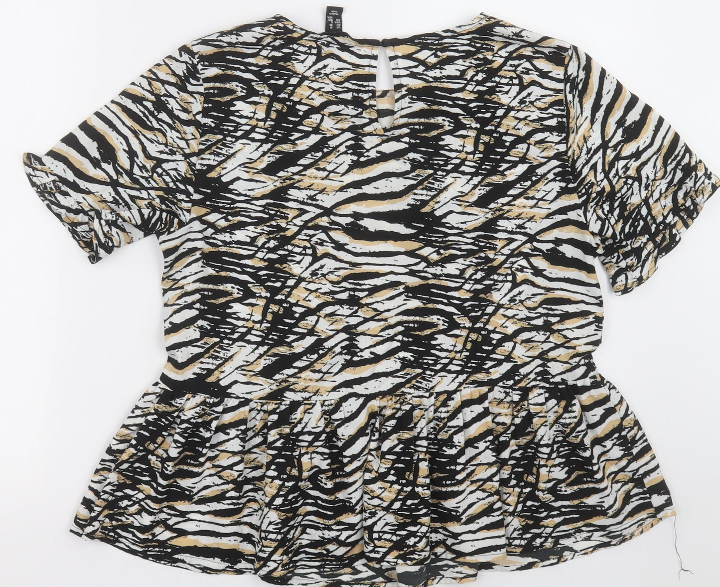 NEXT Womens Beige Animal Print Polyester Basic Blouse Size 10 Crew Neck