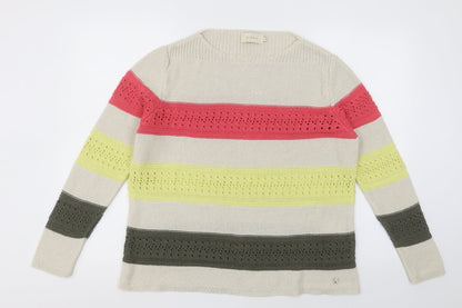 Preloved divas  Womens Beige Crew Neck Striped Acrylic Pullover Jumper Size L - Front