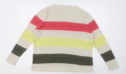 Preloved divas  Womens Beige Crew Neck Striped Acrylic Pullover Jumper Size L - Back