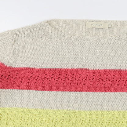 Preloved divas  Womens Beige Crew Neck Striped Acrylic Pullover Jumper Size L - Detail
