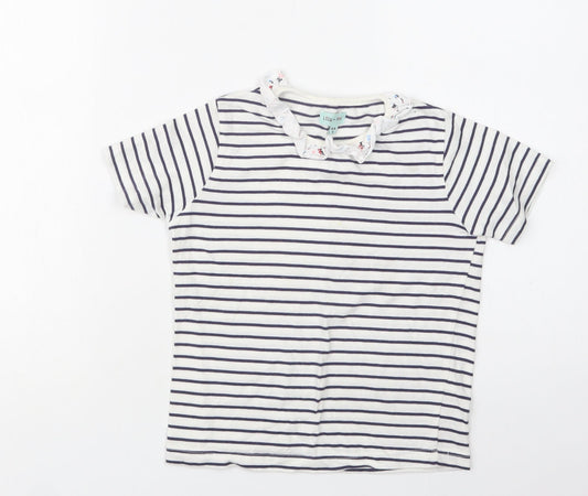 Lilly + Sid  Girls White Striped Cotton Basic T-Shirt Size 5-6 Years Collared