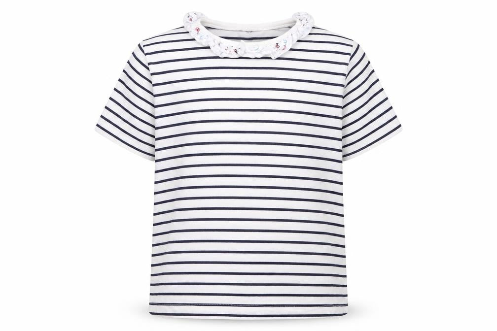 Lilly + Sid  Girls White Striped Cotton Basic T-Shirt Size 5-6 Years Collared