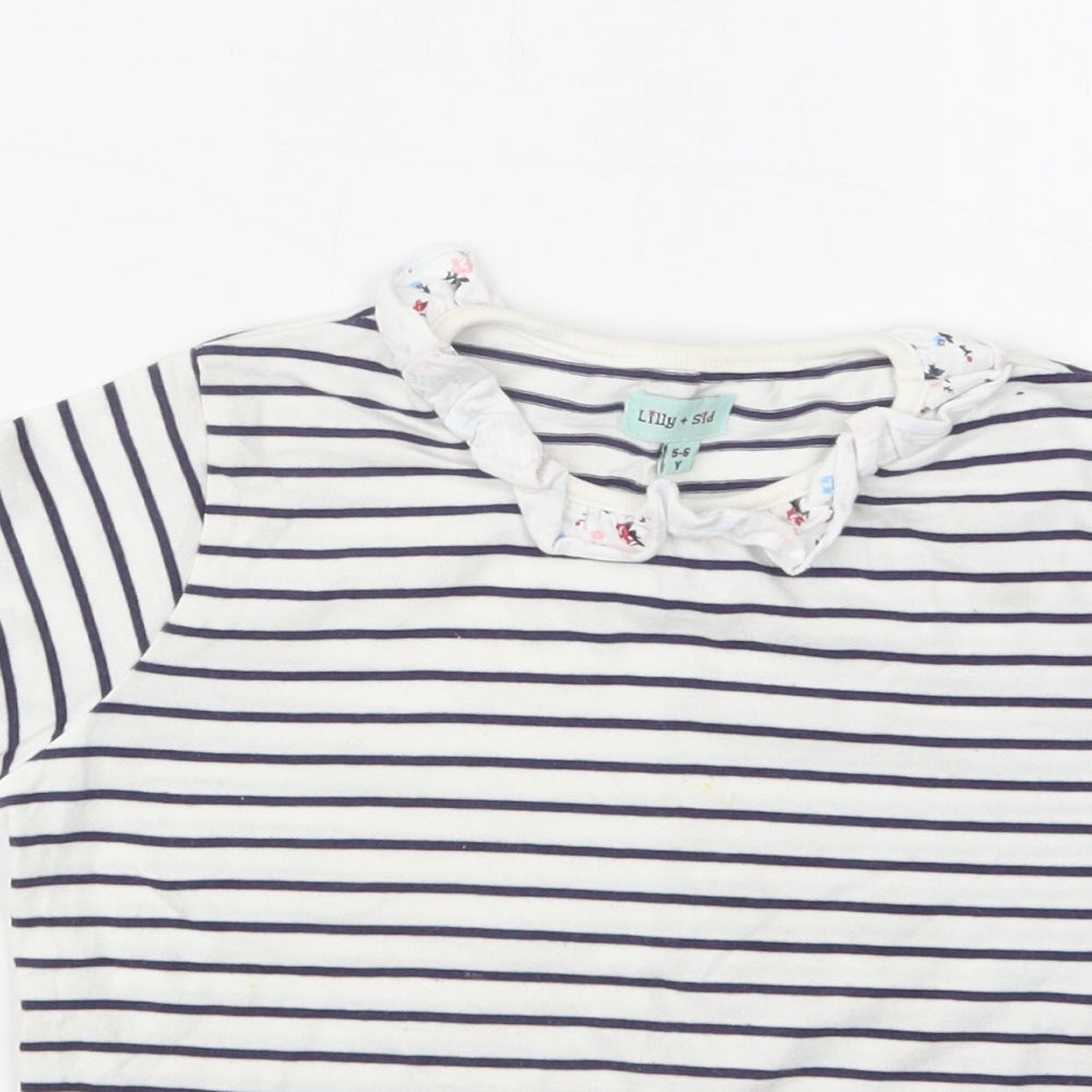 Lilly + Sid  Girls White Striped Cotton Basic T-Shirt Size 5-6 Years Collared