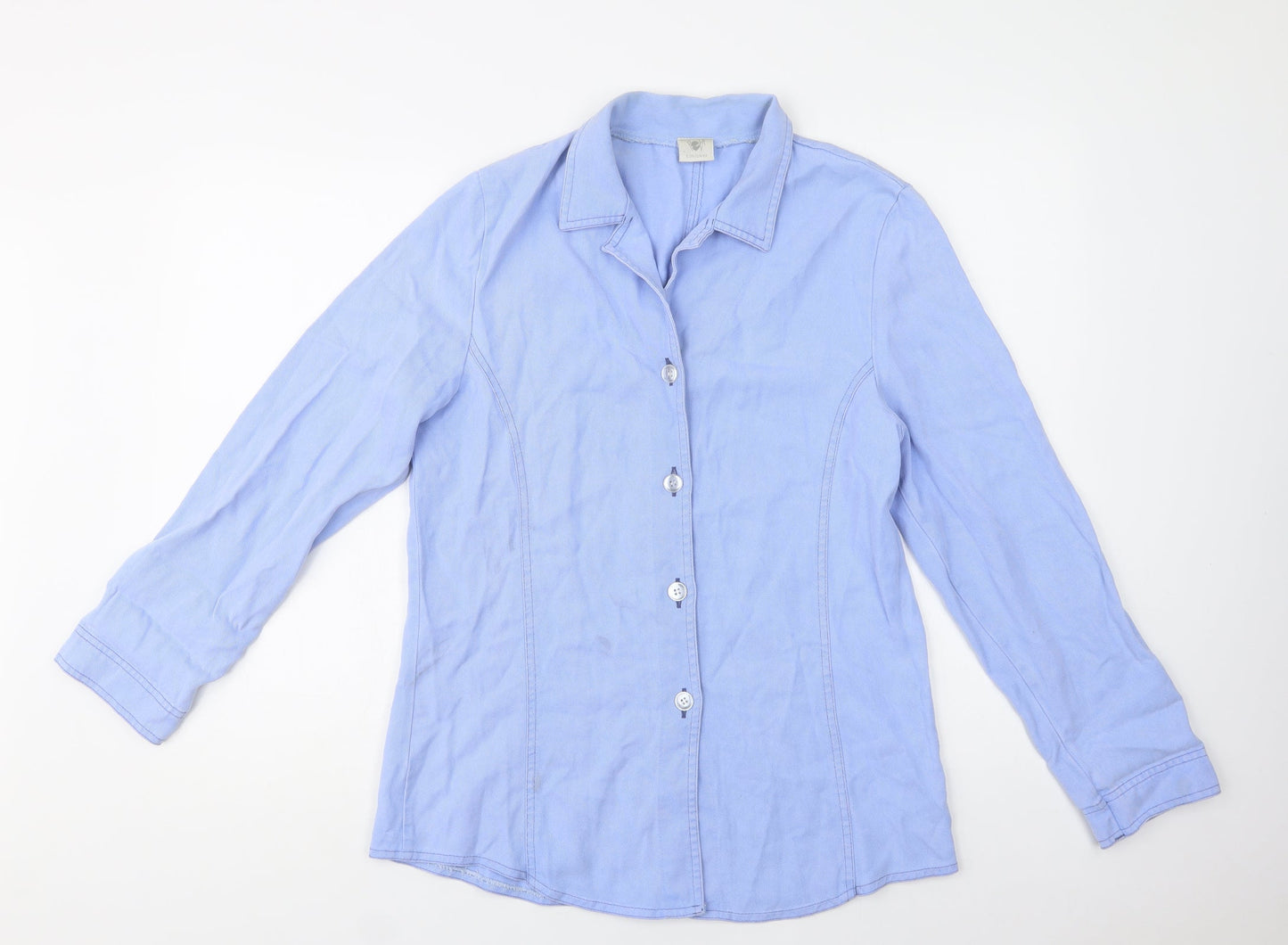 Pola Womens Blue  Lyocell Basic Button-Up Size 10 Collared