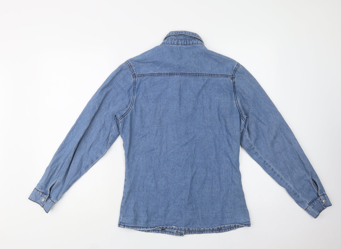 Boohoo Womens Blue  Cotton Basic Button-Up Size 10 Collared