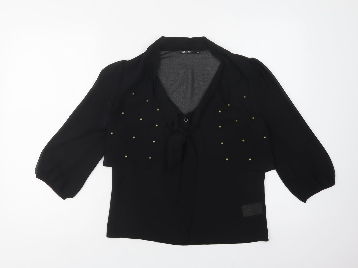 Beloved Womens Black  Polyester Basic Button-Up Size XS V-Neck