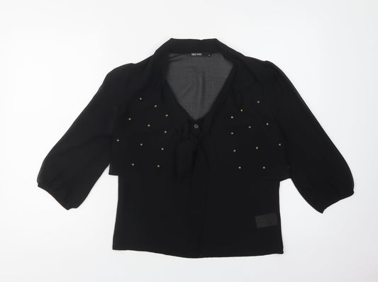 Beloved Womens Black  Polyester Basic Button-Up Size XS V-Neck