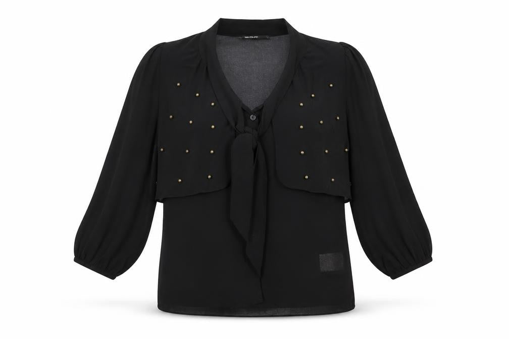 Beloved Womens Black  Polyester Basic Button-Up Size XS V-Neck