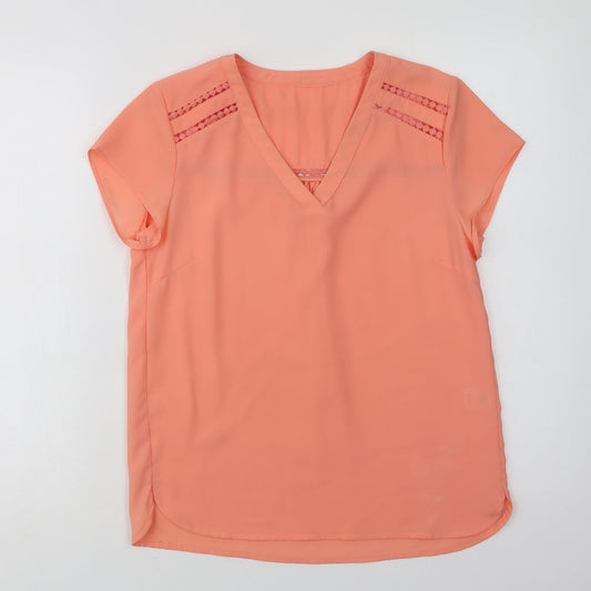 Rant & Rave Womens Orange  Polyester Basic Blouse Size S V-Neck