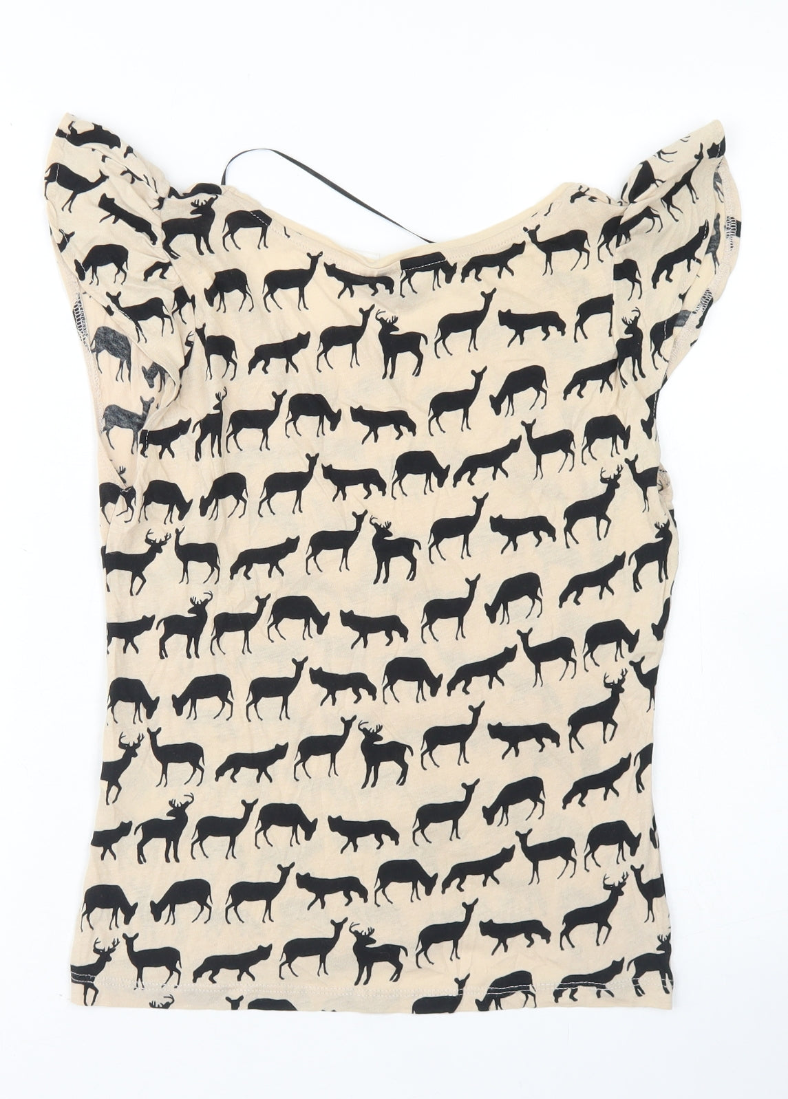 Divided Womens Brown  Cotton Basic T-Shirt Size 8 Round Neck - Deer Print