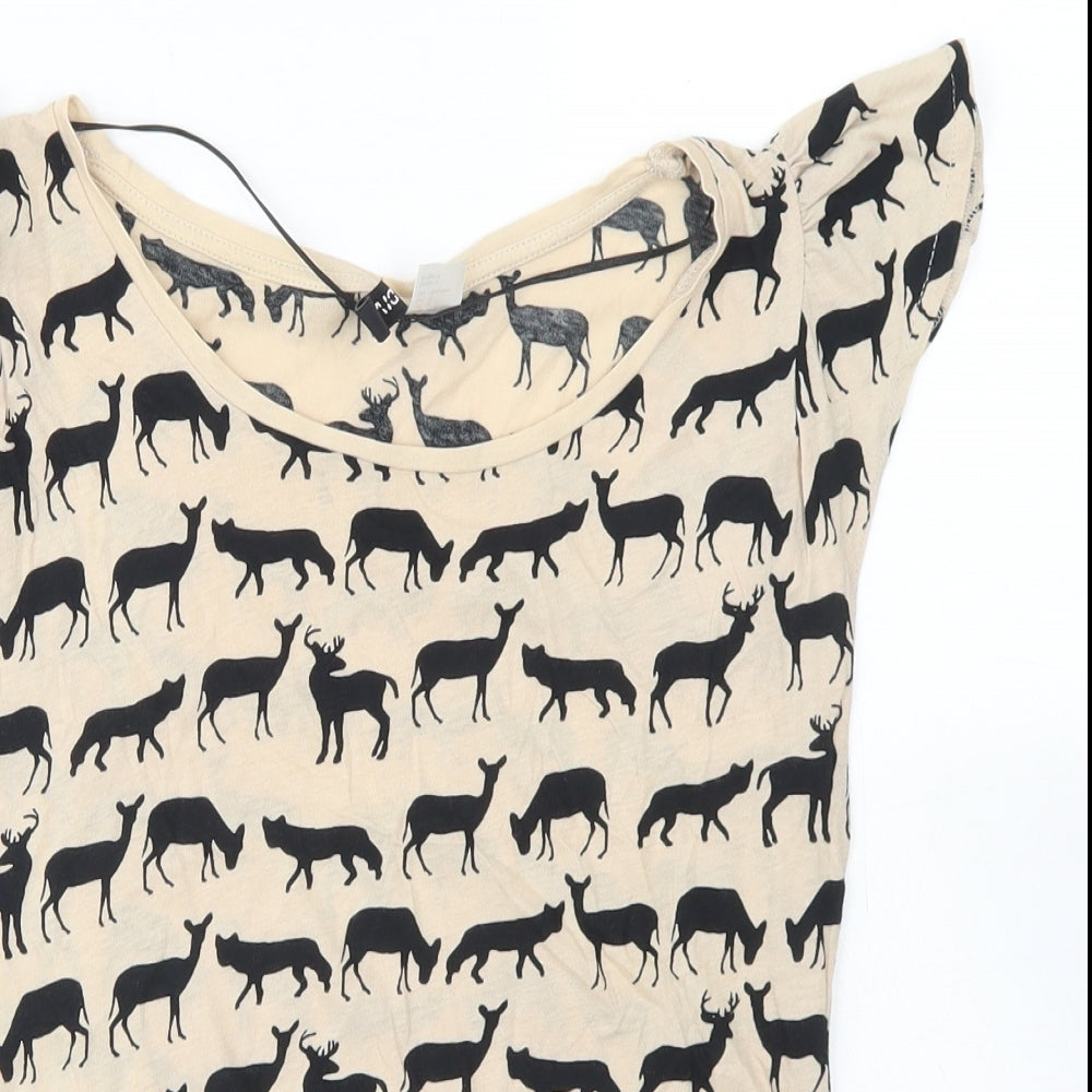 Divided Womens Brown  Cotton Basic T-Shirt Size 8 Round Neck - Deer Print