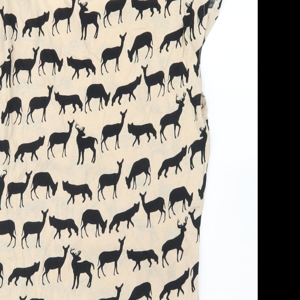 Divided Womens Brown  Cotton Basic T-Shirt Size 8 Round Neck - Deer Print