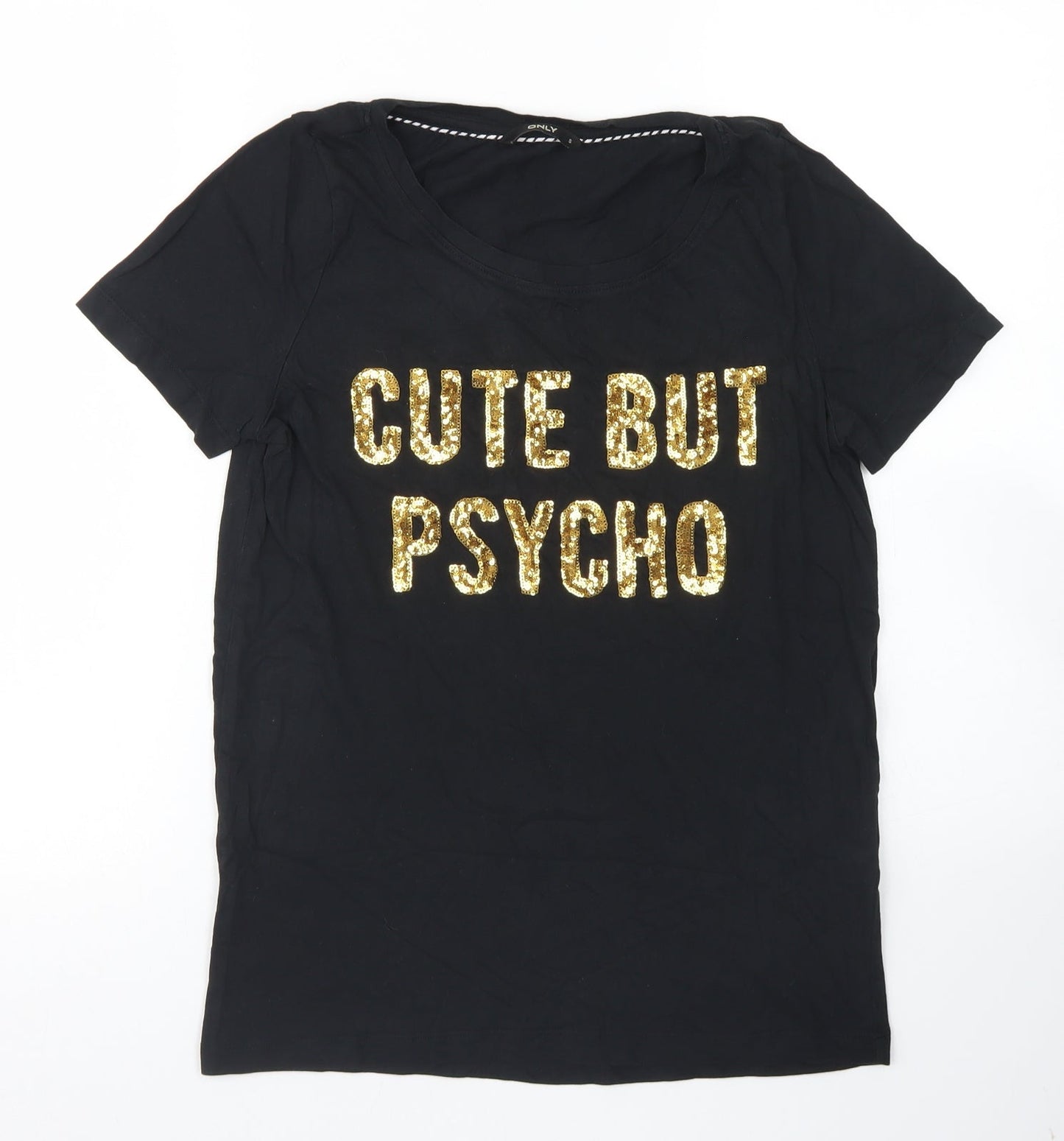 Only Womens Black  Cotton Basic T-Shirt Size S Crew Neck