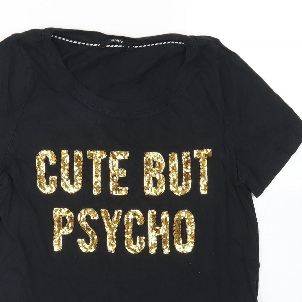 Only Womens Black  Cotton Basic T-Shirt Size S Crew Neck