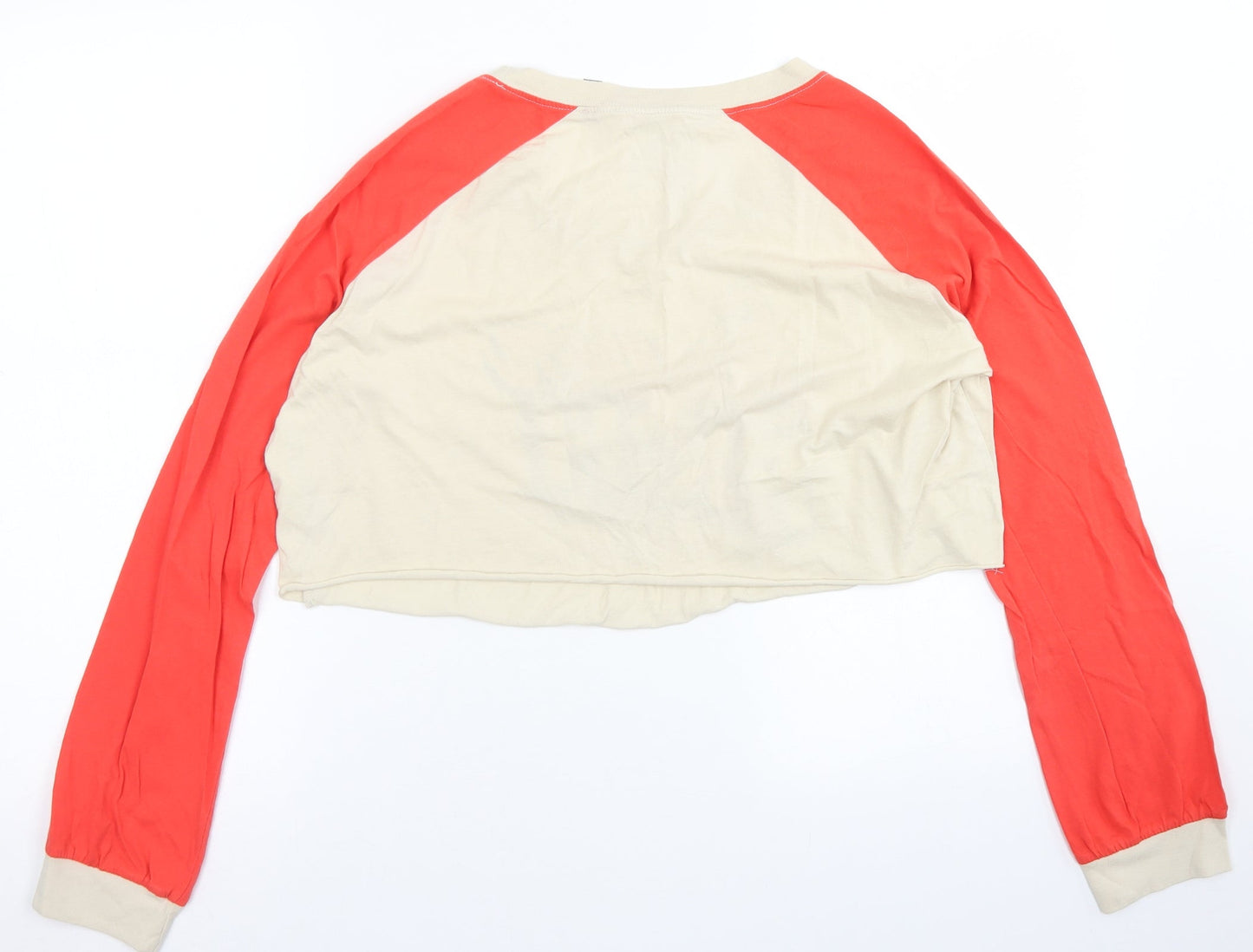 Topshop Womens Brown Colourblock Cotton Cropped T-Shirt Size 16 Crew Neck
